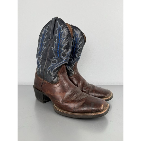 Ariat Tombstone Cowboy Boots Mens 9 D Brown Leather Blue Square Toe Western Work